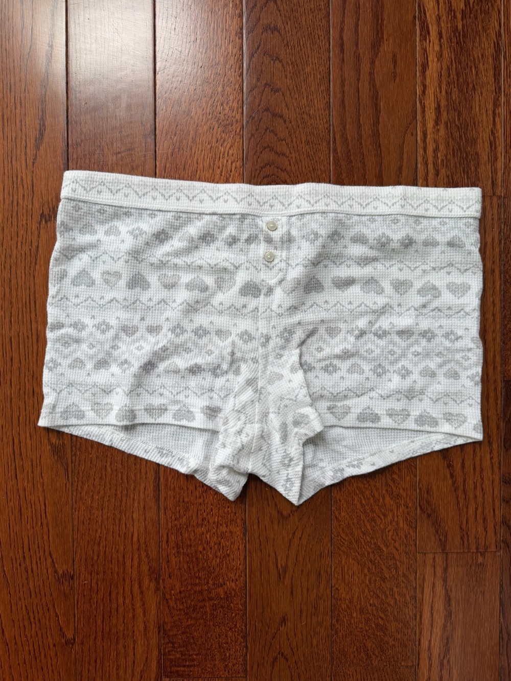 aerie White & Light Gray Cozy Waffle Knit Boyshorts